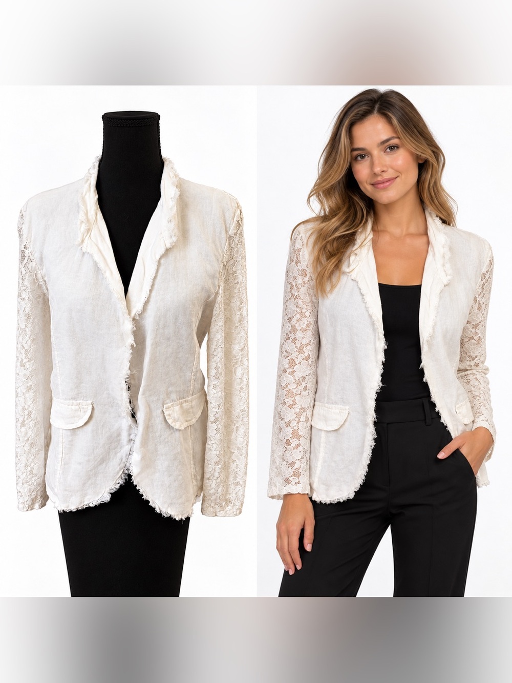 : 7 Agosto Made in Italy White Lace-Back Blazer